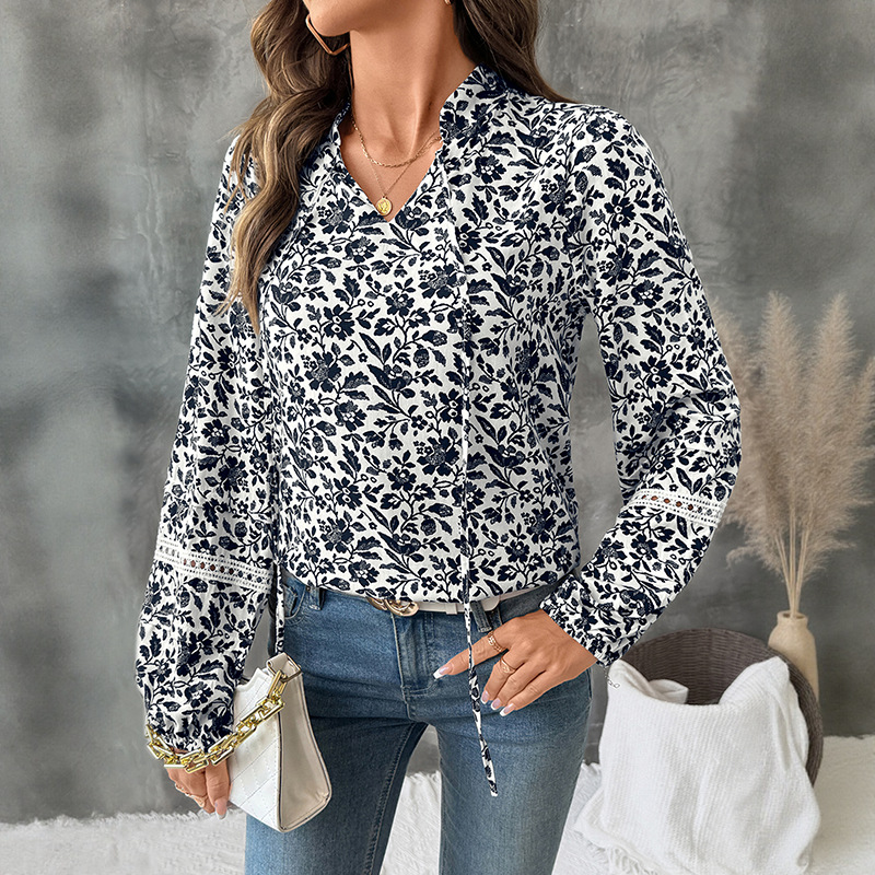 Elegant Casual European style autumn V-neck bandage tops