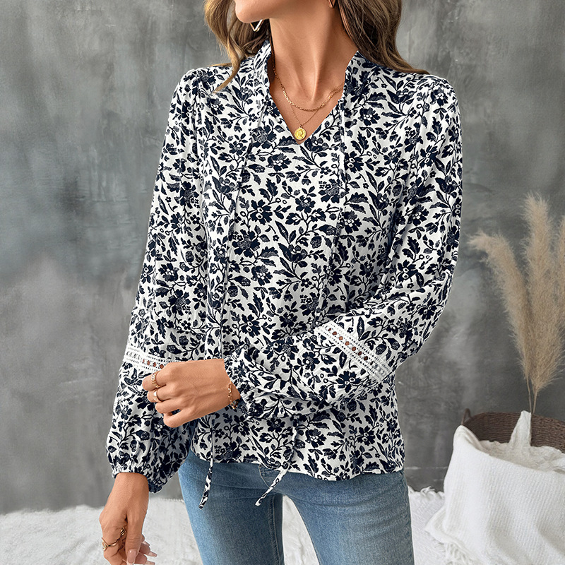 Elegant Casual European style autumn V-neck bandage tops
