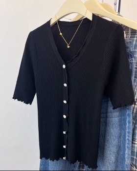 V-neck wood ear cardigan summer tops for women