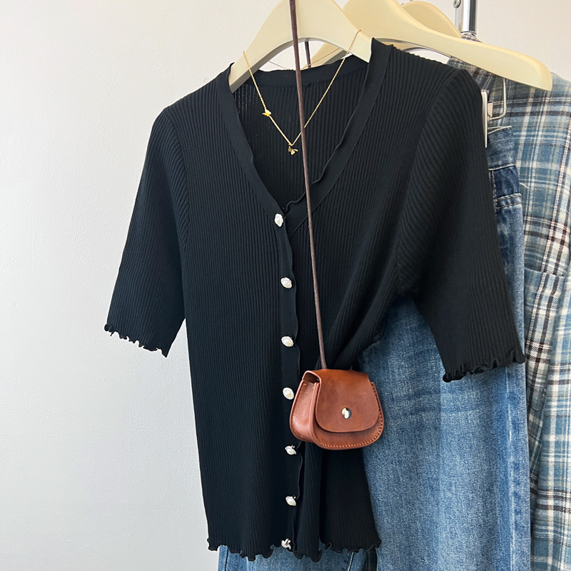 V-neck wood ear cardigan summer tops for women