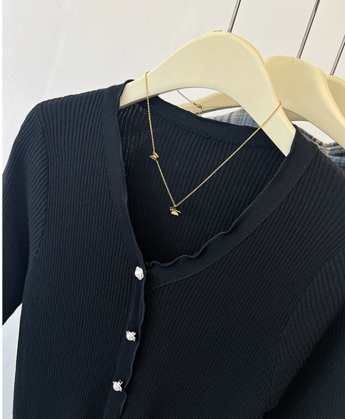 V-neck wood ear cardigan summer tops for women