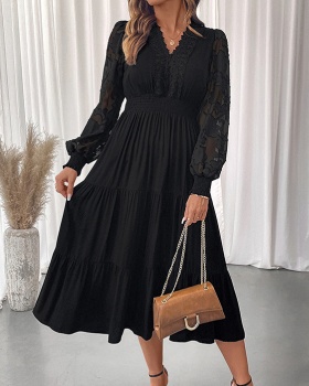 V-neck pinched waist elegant dress for women