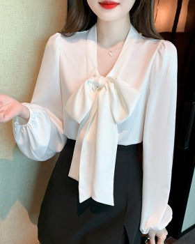 Streamer chiffon chanelstyle tops white bow shirt