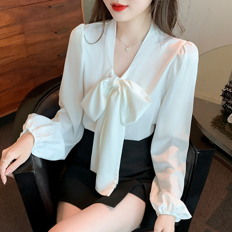 Streamer chiffon chanelstyle tops white bow shirt