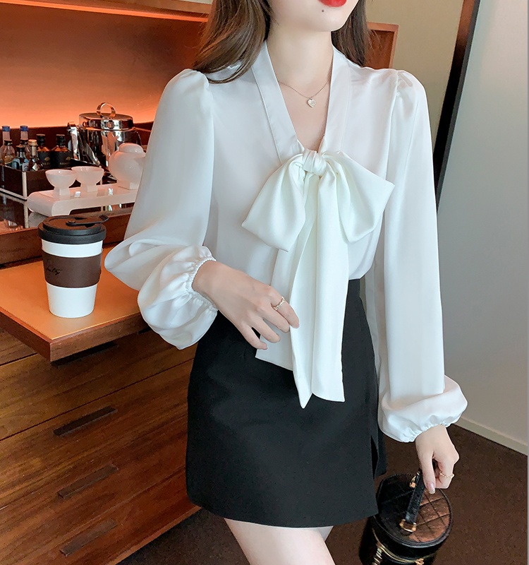 Streamer chiffon chanelstyle tops white bow shirt