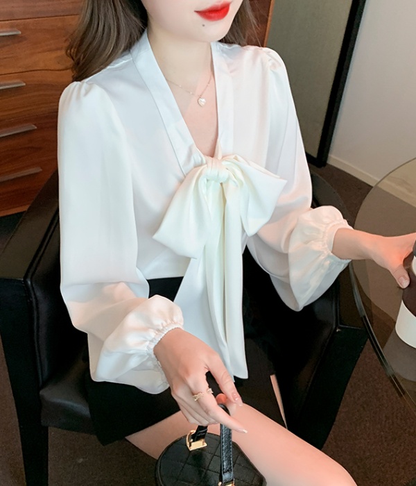 Streamer chiffon chanelstyle tops white bow shirt