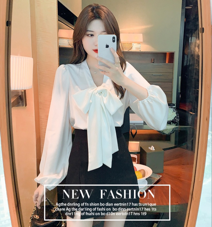 Streamer chiffon chanelstyle tops white bow shirt
