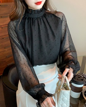 Black gauze shirt chiffon niche tops for women