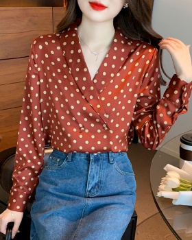 Niche retro chiffon shirt long sleeve polka dot shirt