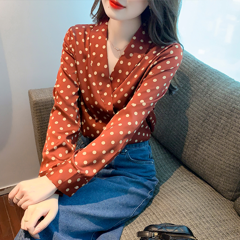 Niche retro chiffon shirt long sleeve polka dot shirt