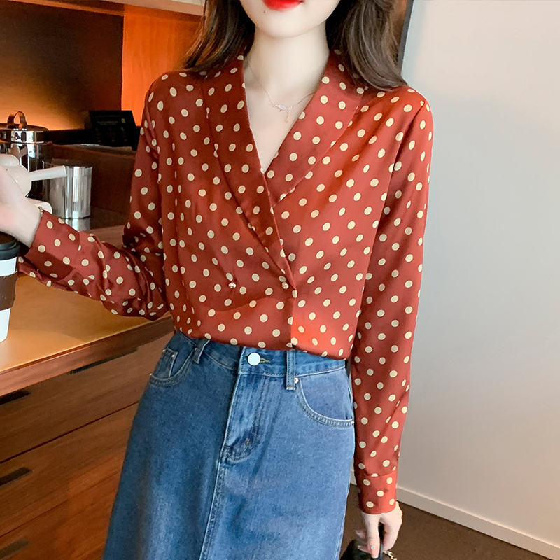 Niche retro chiffon shirt long sleeve polka dot shirt