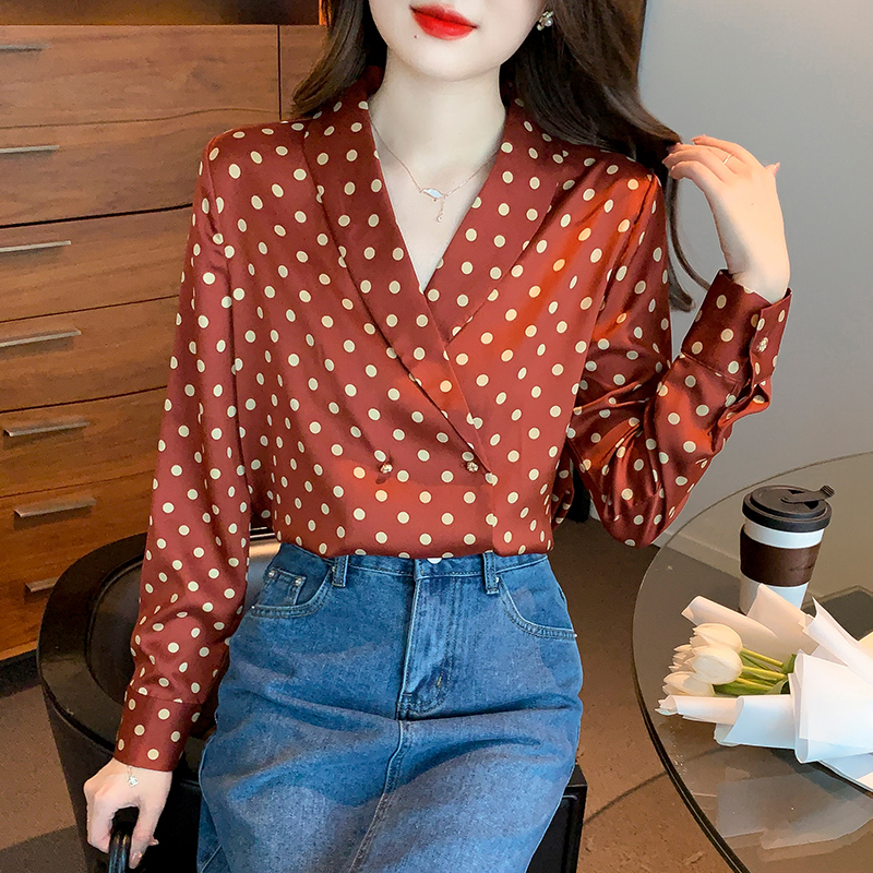 Niche retro chiffon shirt long sleeve polka dot shirt
