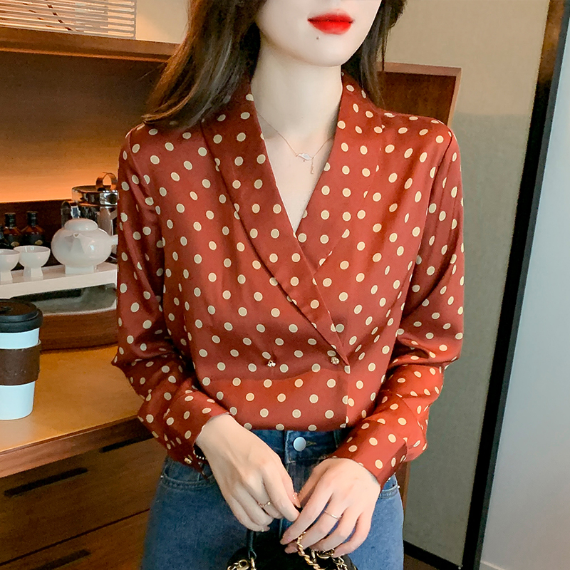 Niche retro chiffon shirt long sleeve polka dot shirt