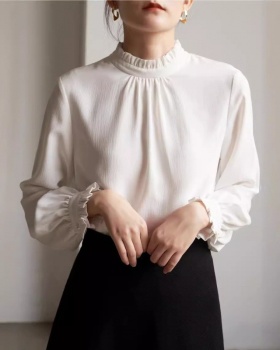 Wood ear commuting elegant shirt autumn white tops for women