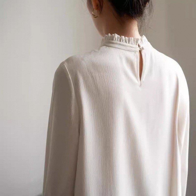 Wood ear commuting elegant shirt autumn white tops for women