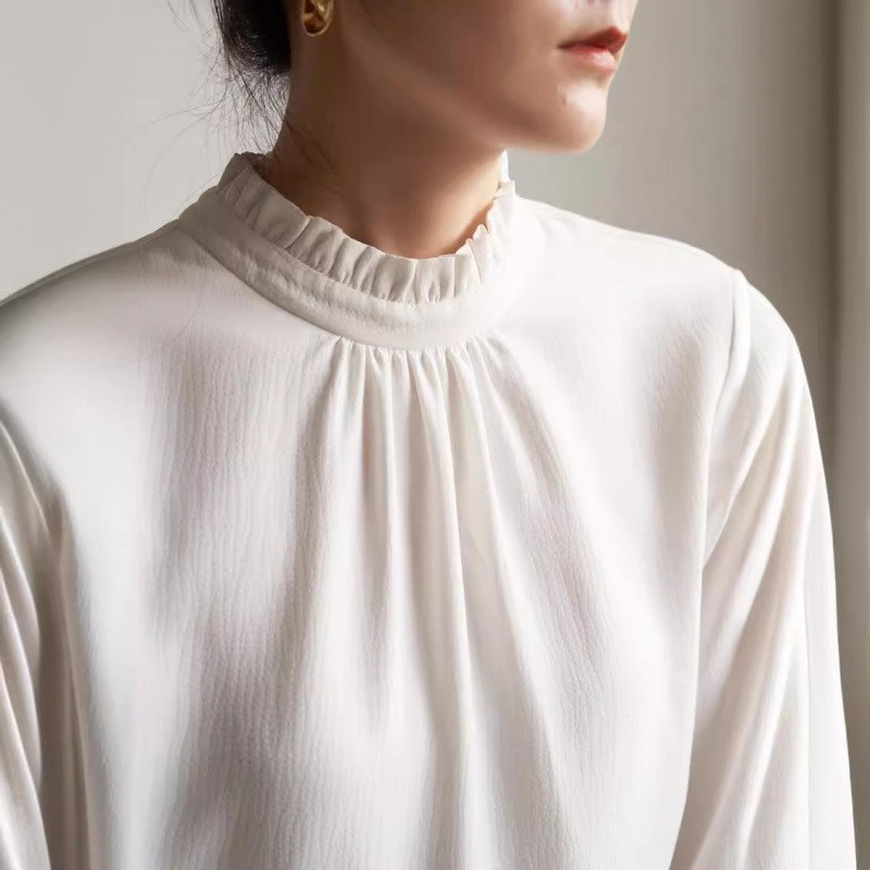 Wood ear commuting elegant shirt autumn white tops for women
