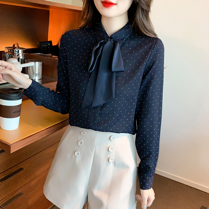 Polka dot bow business suit autumn fashion tops for women