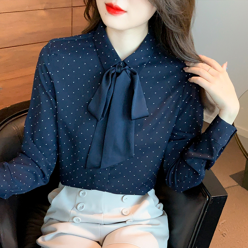 Polka dot bow business suit autumn fashion tops for women