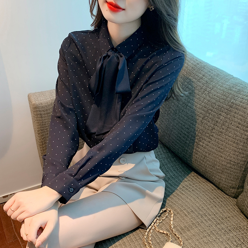 Polka dot bow business suit autumn fashion tops for women