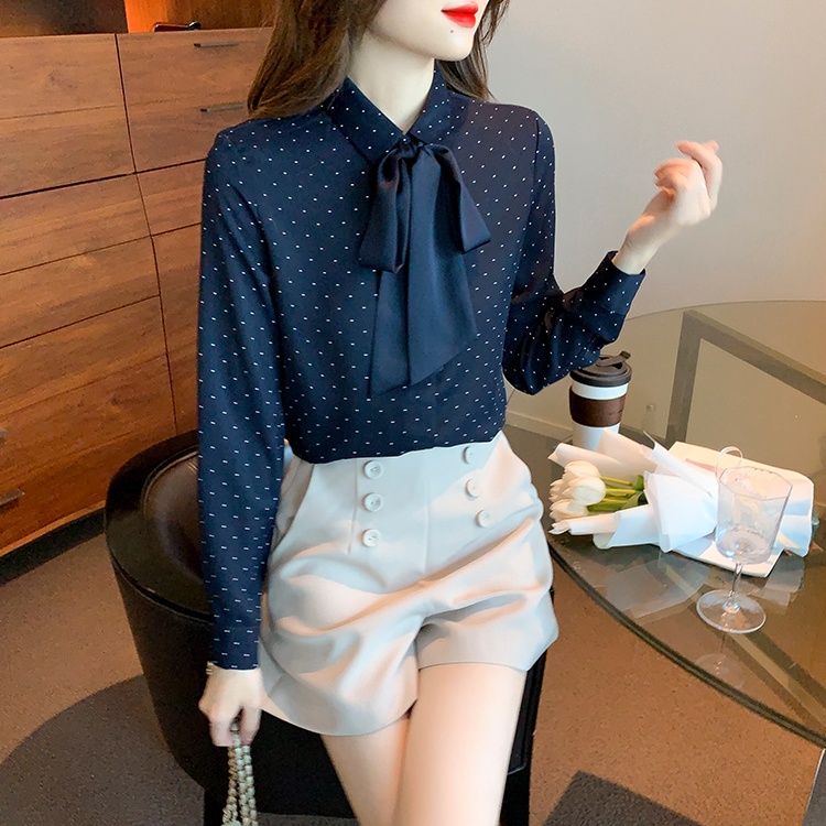 Polka dot bow business suit autumn fashion tops for women