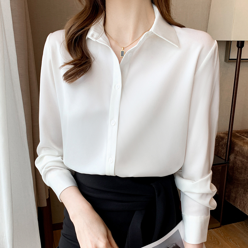 Drape niche light satin shirt white retro silky tops