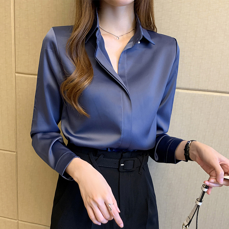Satin commuting shirt temperament tops for women