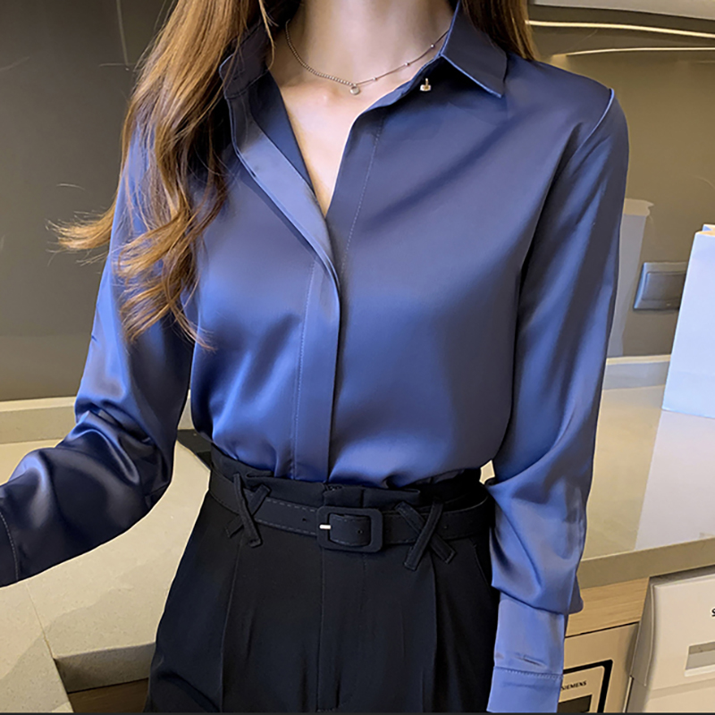 Satin commuting shirt temperament tops for women