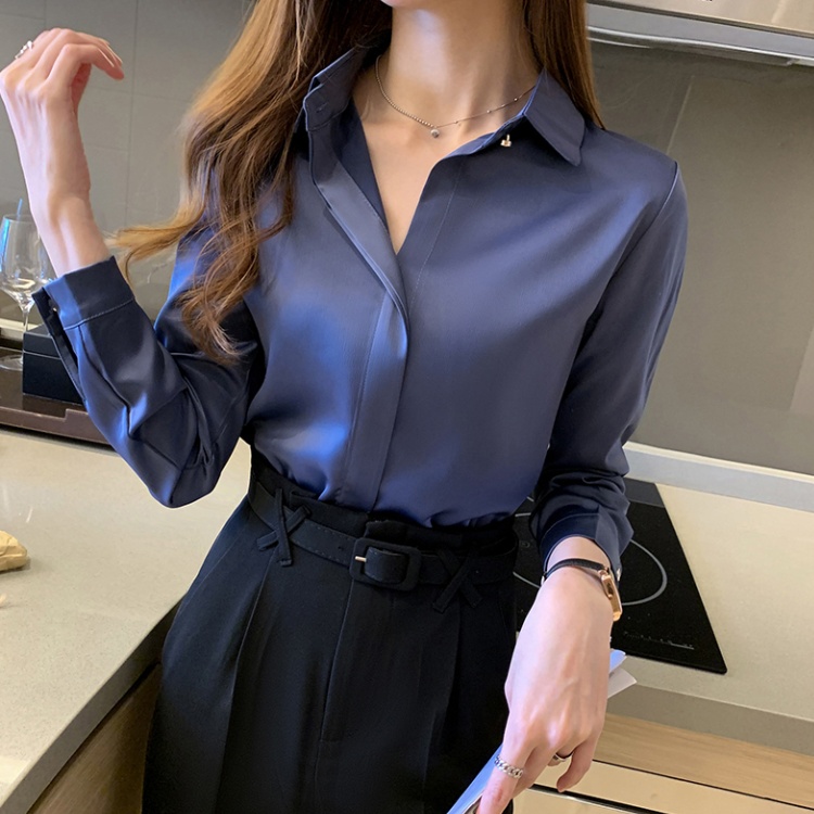 Satin commuting shirt temperament tops for women
