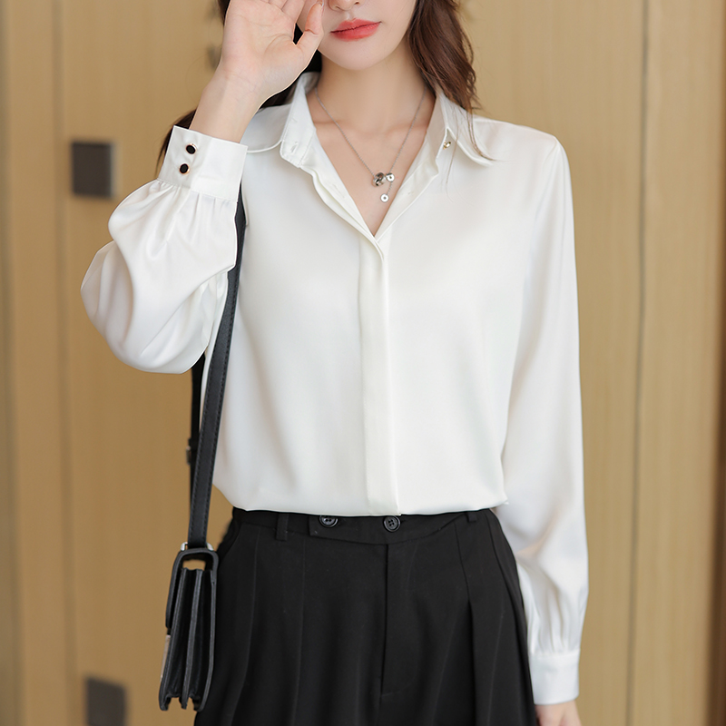 Long sleeve spring shirt white profession tops for women