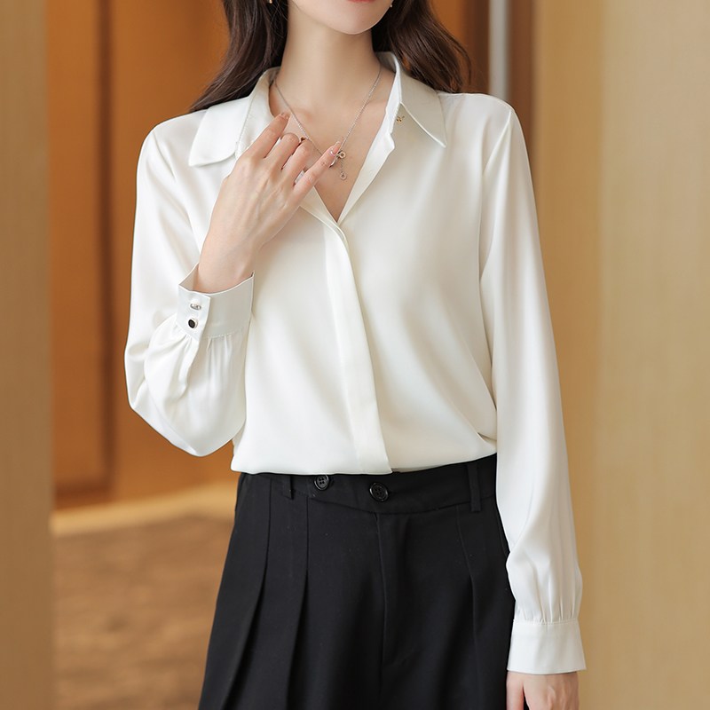 Long sleeve spring shirt white profession tops for women