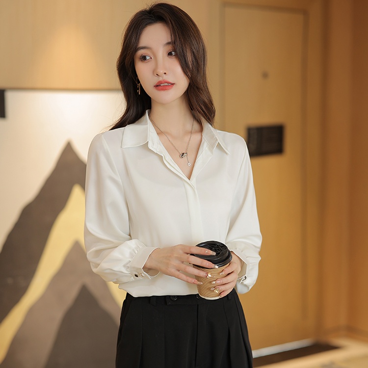 Long sleeve spring shirt white profession tops for women