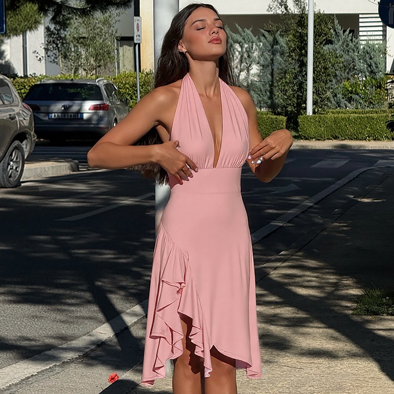 Pinched waist halter sexy sleeveless package hip dress