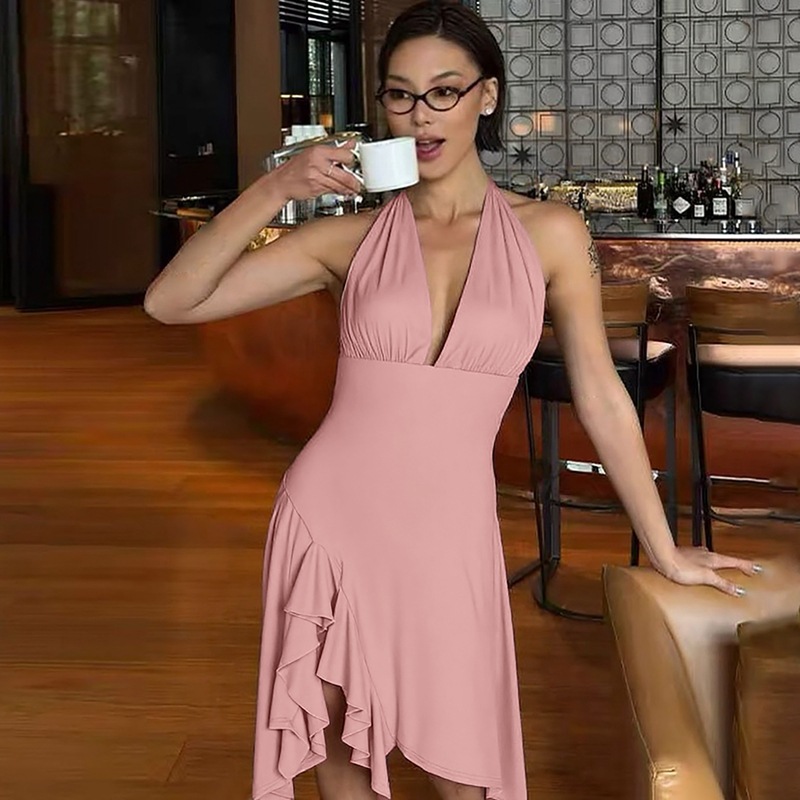 Pinched waist halter sexy sleeveless package hip dress