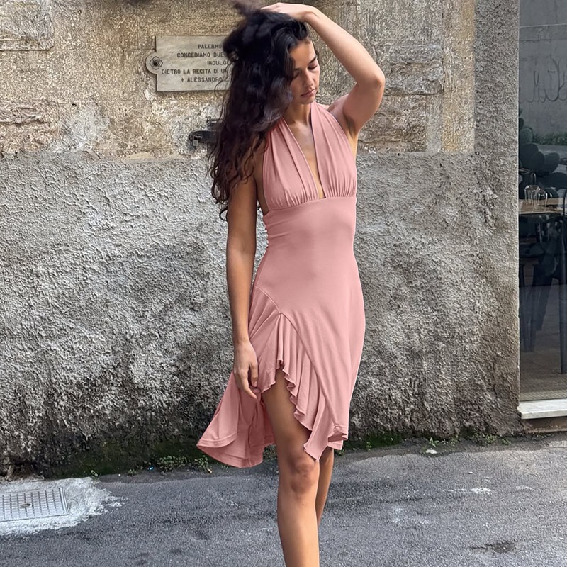 Pinched waist halter sexy sleeveless package hip dress