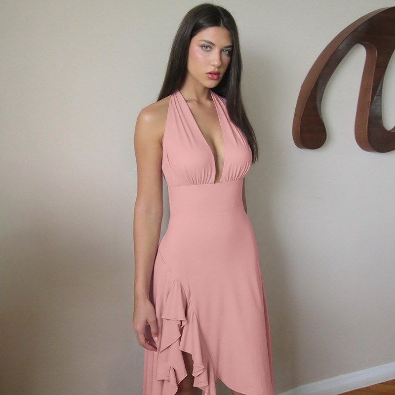 Pinched waist halter sexy sleeveless package hip dress