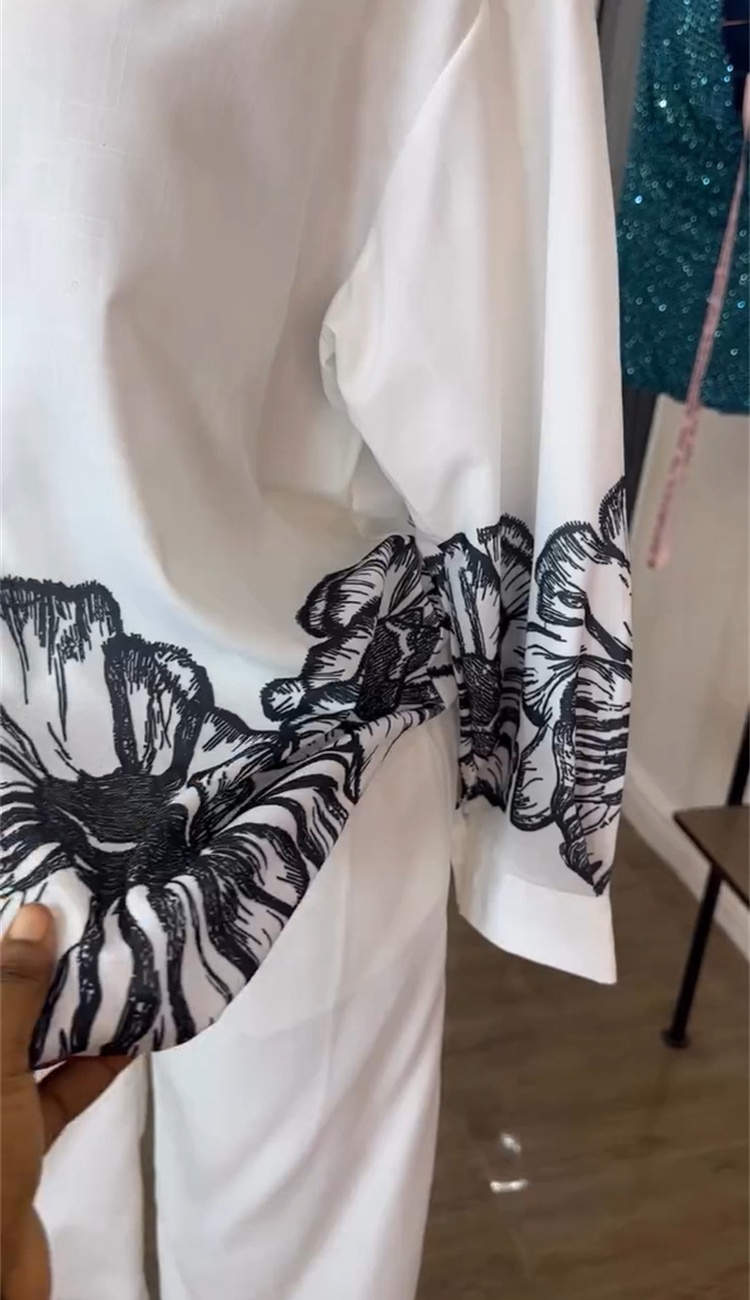 Wide leg long pants printing shirt a set for women