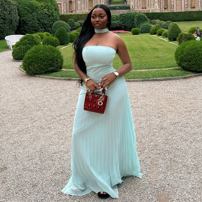 Green banquet long dress summer halter formal dress