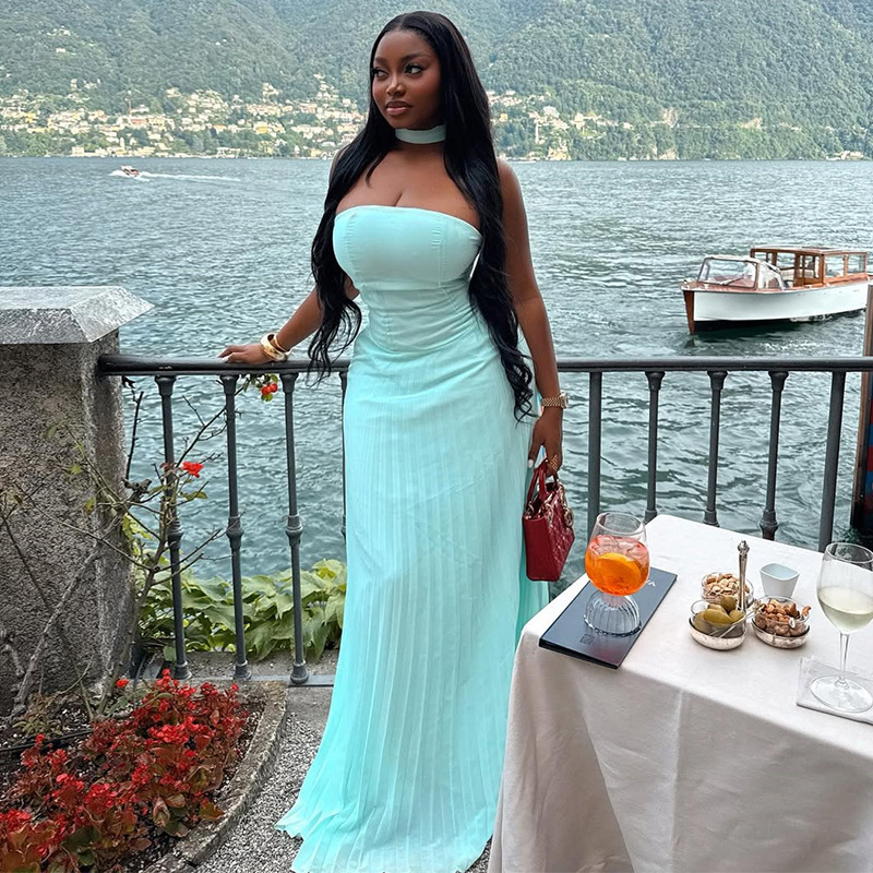 Green banquet long dress summer halter formal dress