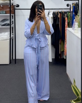 V-neck shirt autumn long pants a set for women
