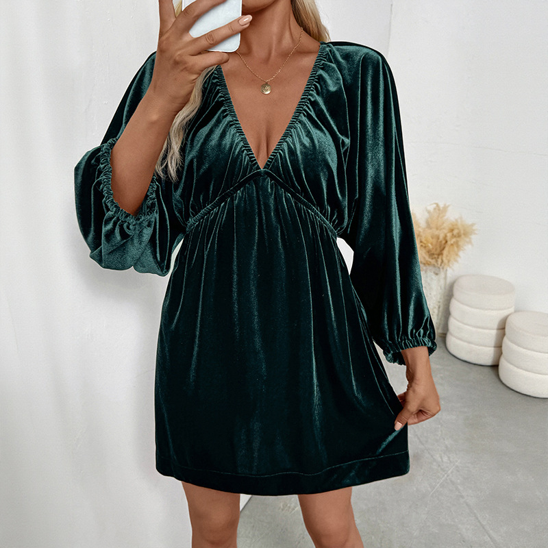 Elegant autumn and winter lantern sleeve dress for women