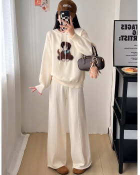 Hooded sweater high waist long pants 2pcs set