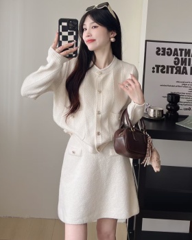 Lazy loose sweater A-line cardigan 2pcs set