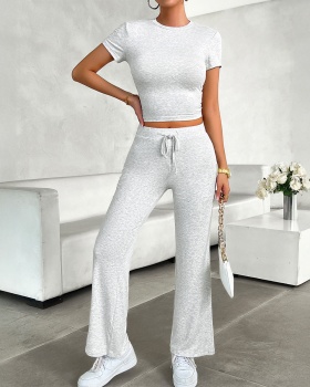European style long pants T-shirt a set for women