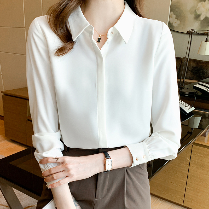 White profession chiffon tops spring long sleeve shirt