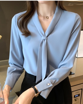 White long sleeve tops niche V-neck shirt for women
