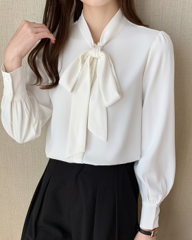 Bow white beautiful tops spring and autumn Western style shirt