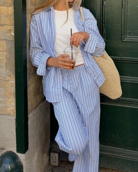 Casual stripe European style vacation long pants a set