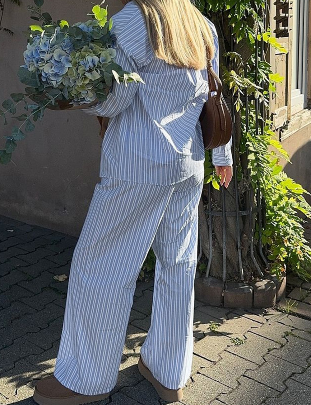 Casual stripe European style vacation long pants a set