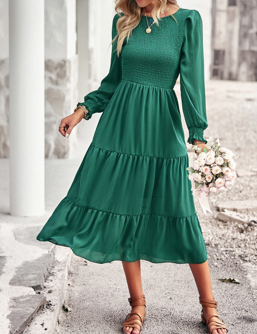 Long sleeve corset European style dress for women