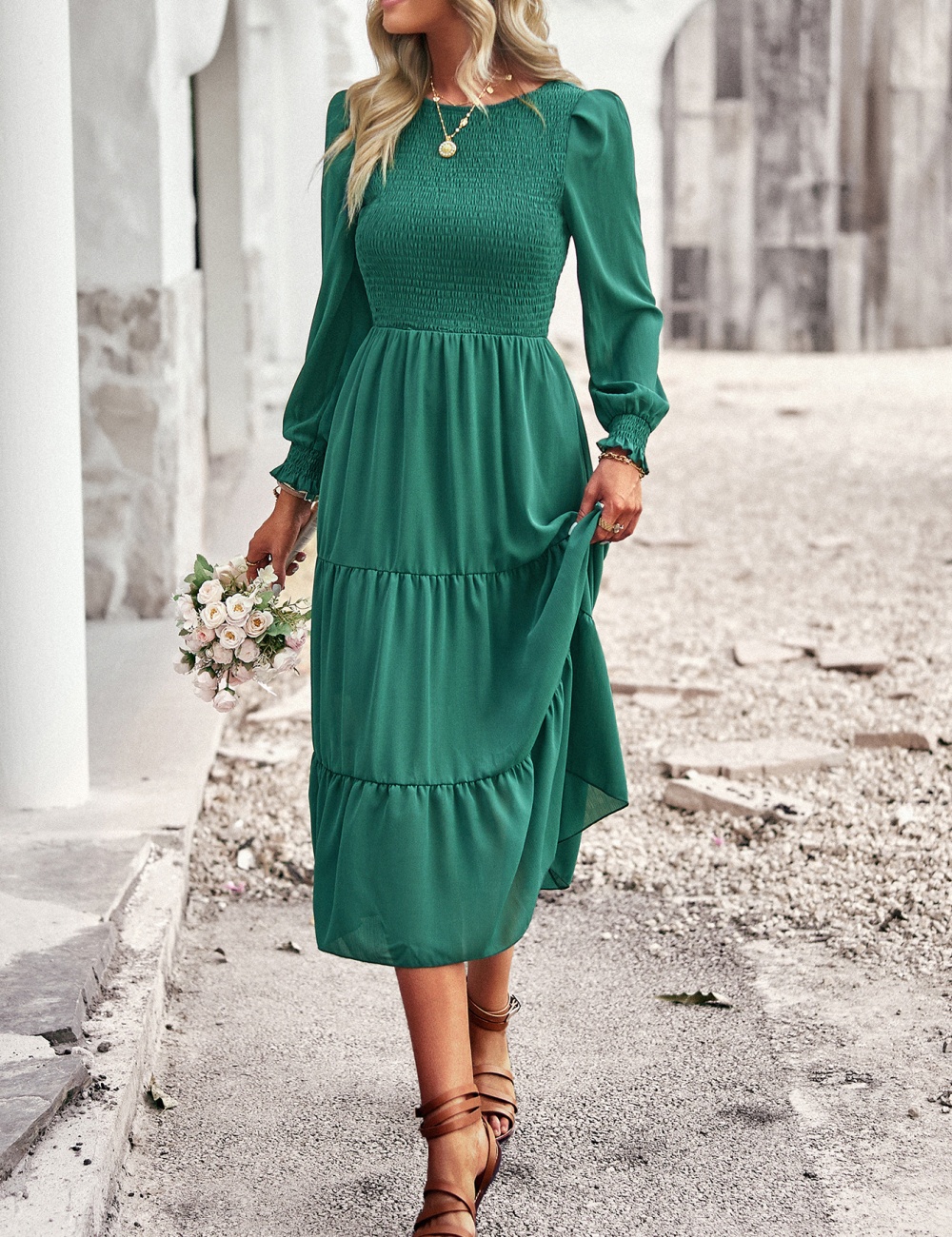 Long sleeve corset European style dress for women